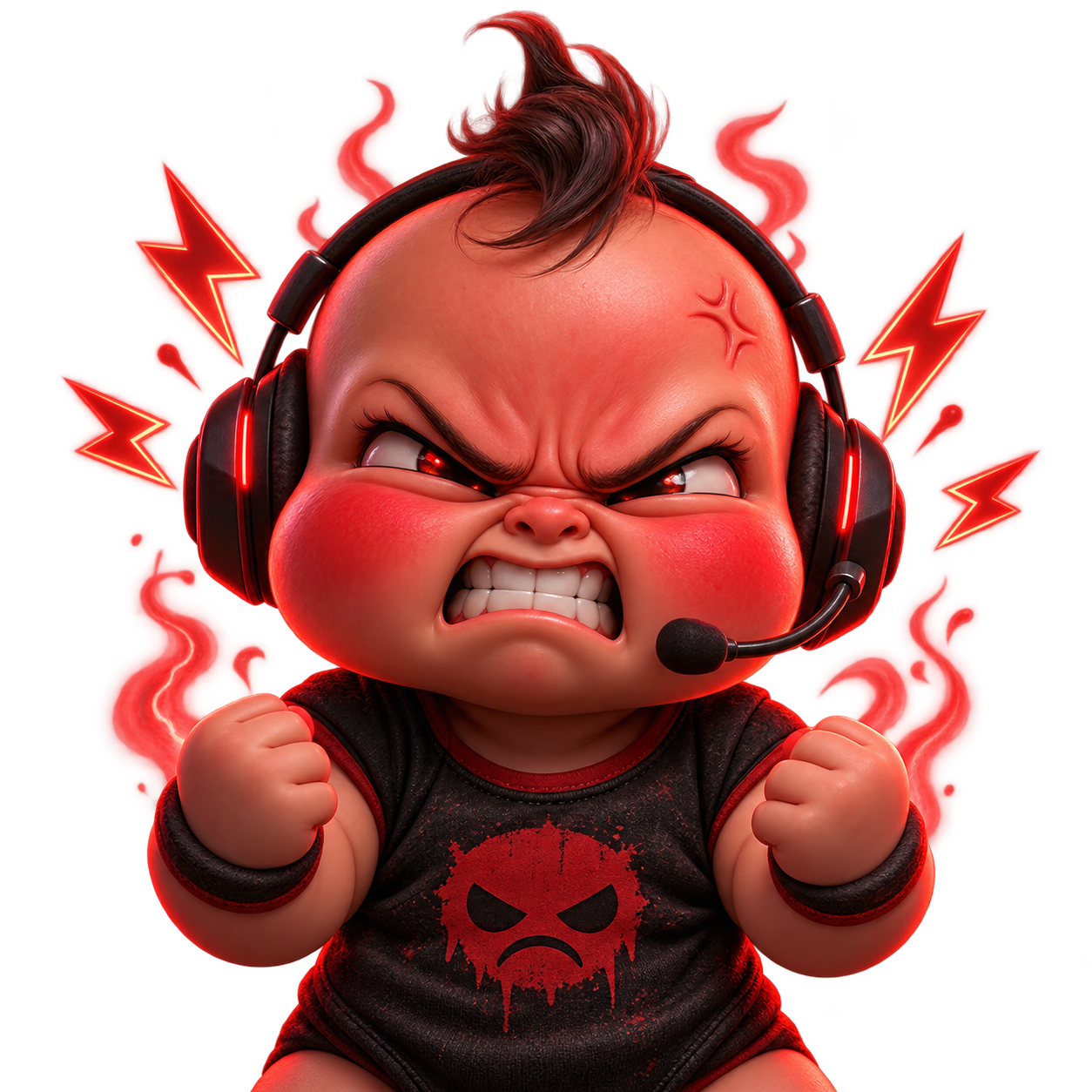 Angry baby rage mascot wearing a gaming headset